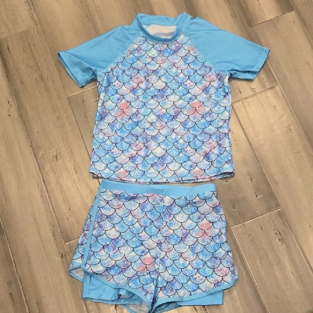 Colorful Mermaid Scale Kids Rashguard Set - Picture 2 of 5